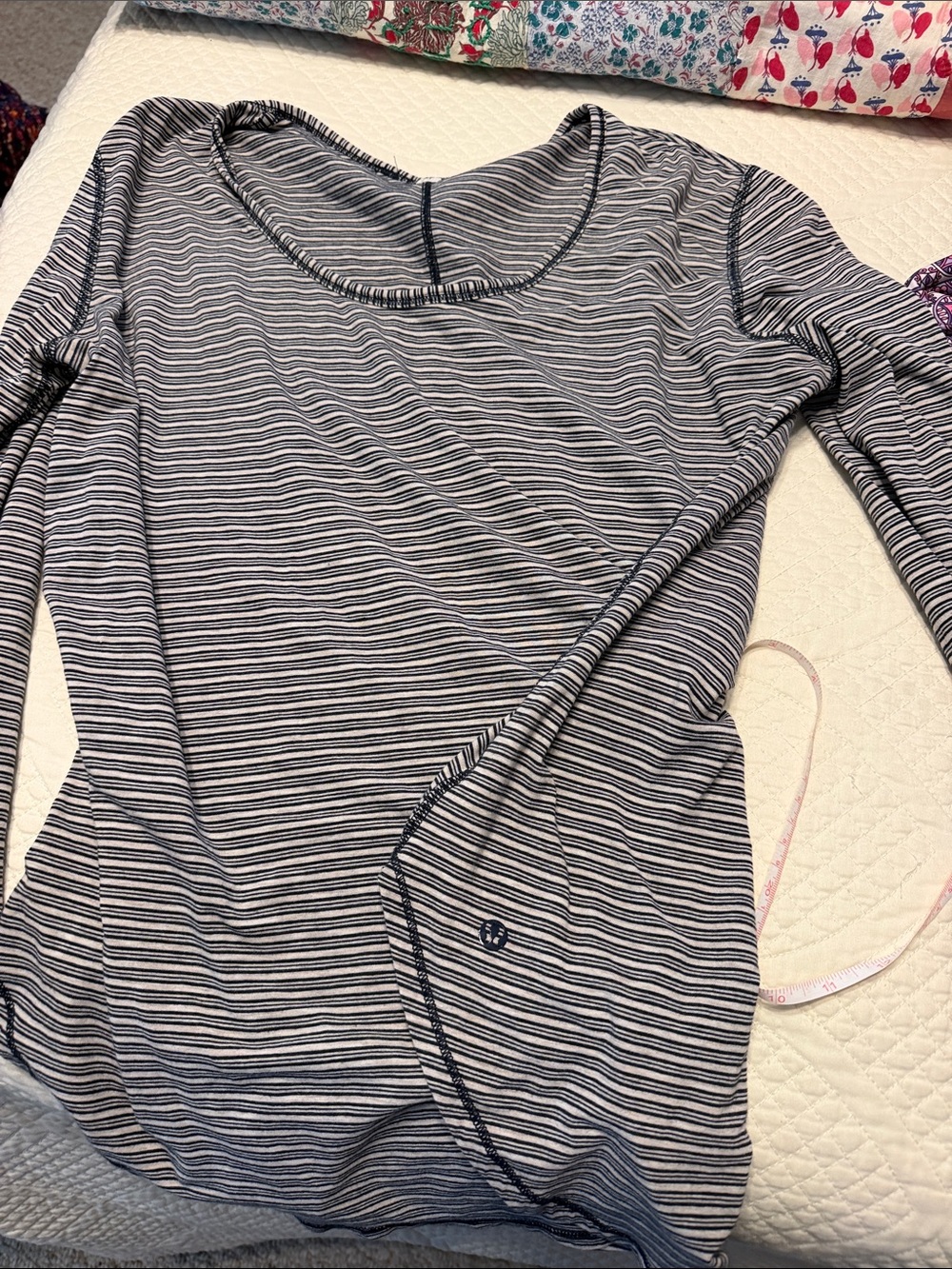 lululemon athletica Navy and White Striped Long-Sleeve Scoop Top